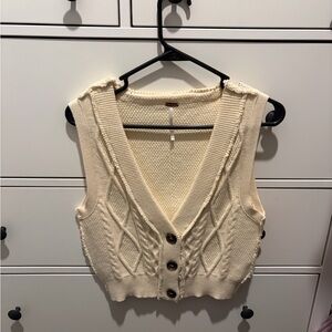 Free People Ivory Textured Knit Vest